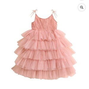 Girls 5T Pink Tiered Rustic Tulle Dress‎ Ballerina Flower Girl
